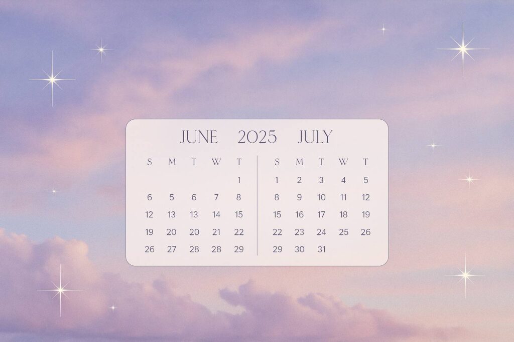 calendar page for may and june in the sky 