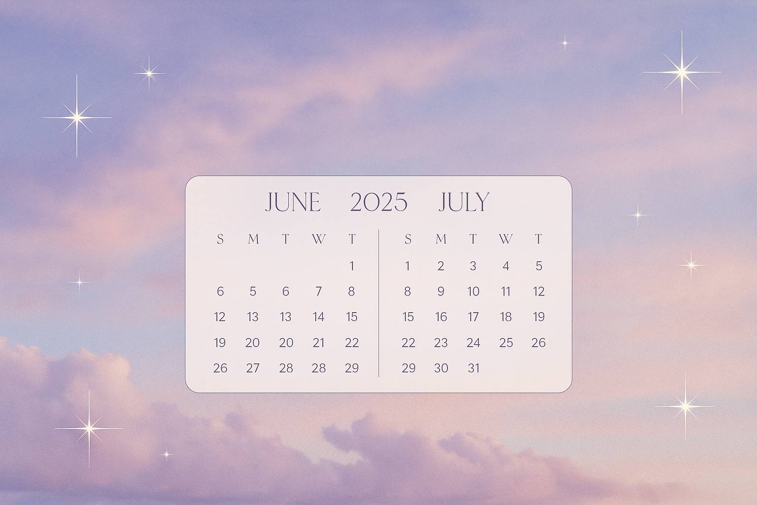 calendar page for may and june in the sky